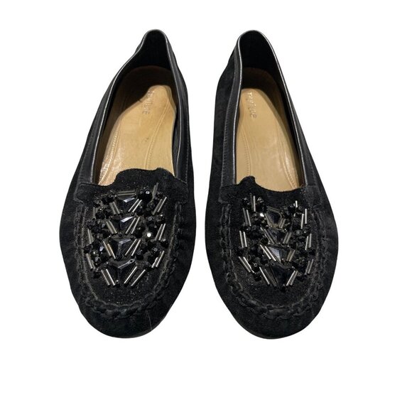 Nature Beaded Black Suede Slip-On Loafers With Leather Trim & Cushioned Insole 7 - Picture 1 of 8
